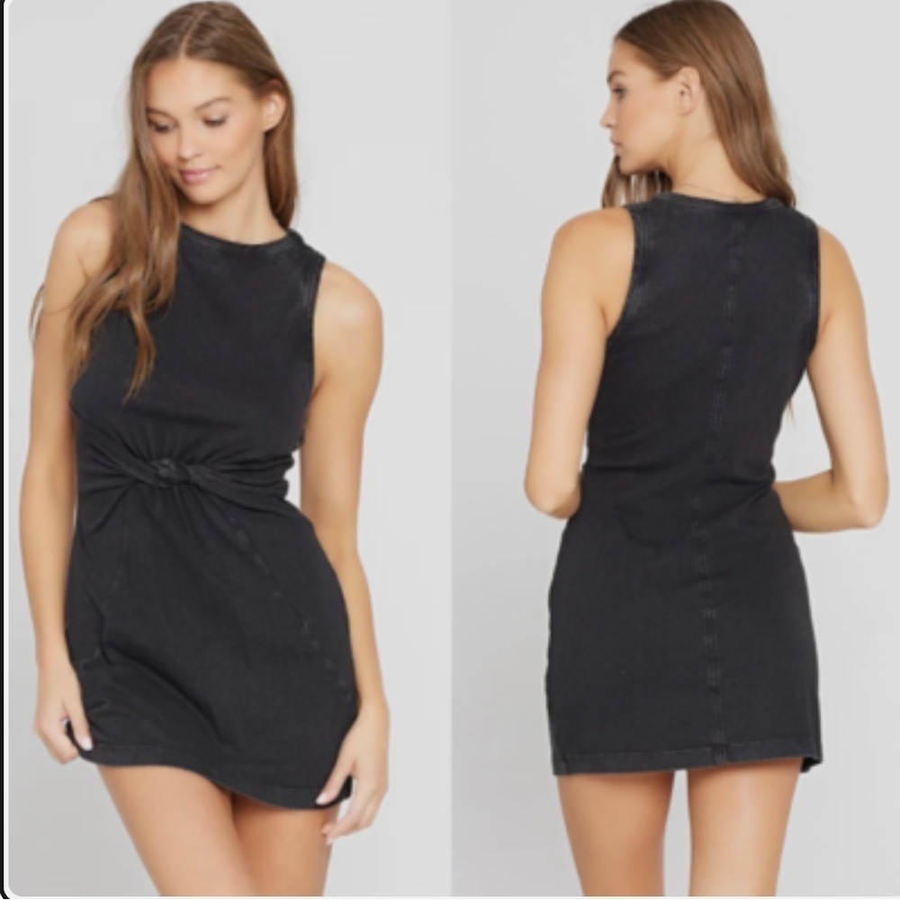 L*Space Seaview Mini Dress Black Sleeveless Front Twist Soft Jersey